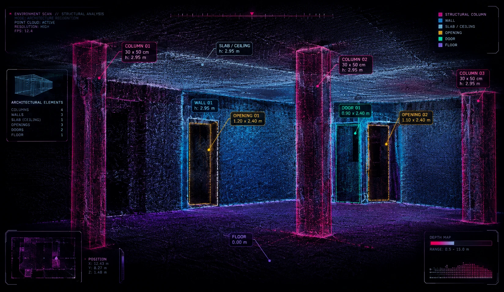 Point cloud with the building elements identified